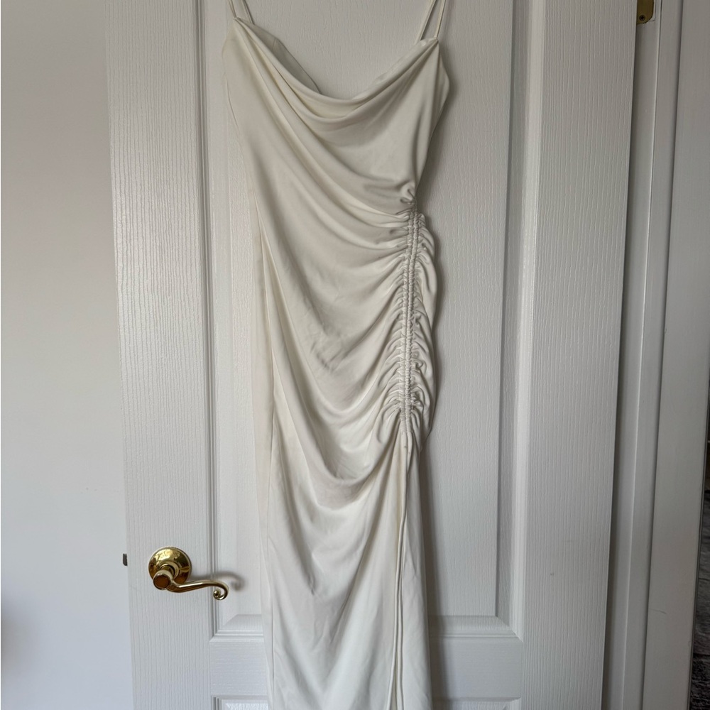 Zara Strapless White Ruched Dress